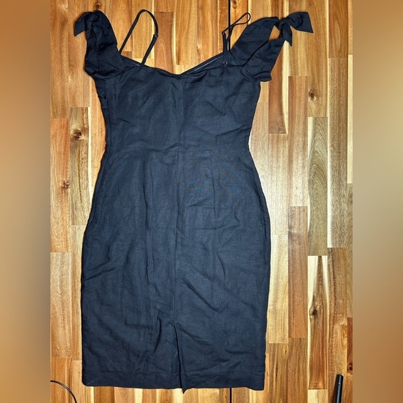 Abercrombie & Fitch Black Tie Sleeve Bow Shoulder Linen Knee Length Dress Size 4 - Picture 4 of 9